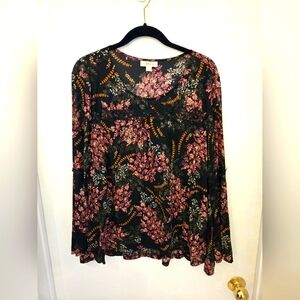 Style & Co XL Lace Detail Bell Sleeve Floral Print Women's Top